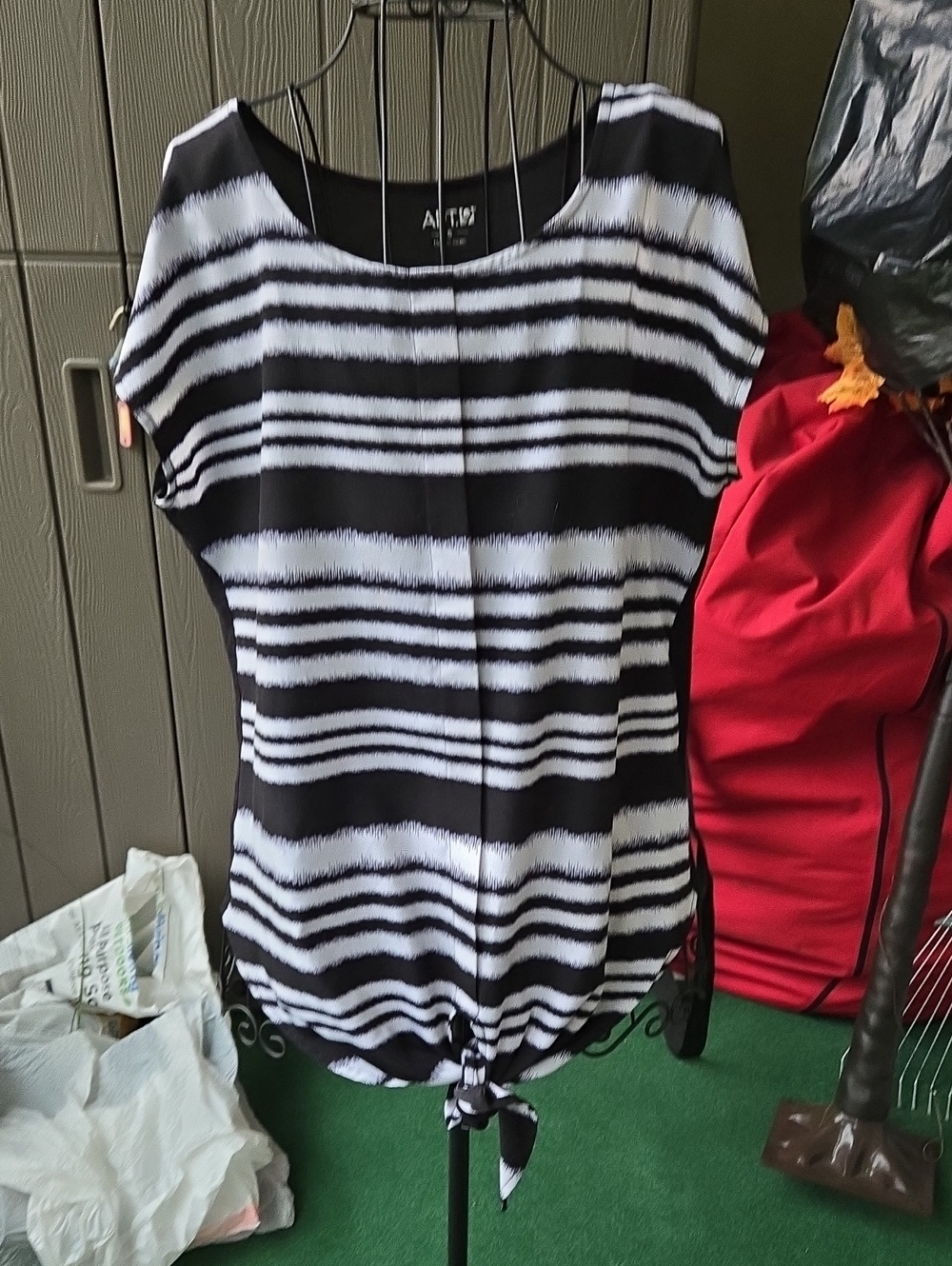 Apt. 9 Black & White Stripe Tie-Front Tunic
